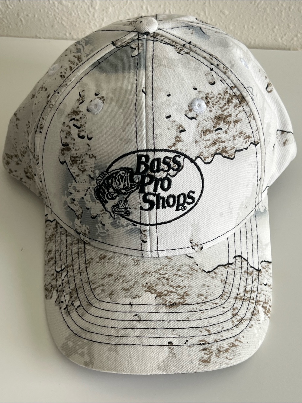 Bass Pro Shops White and Tan Camo Logo Baseball Cap